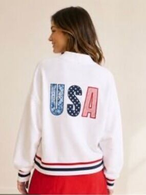 Women's White USA Graphic Bomber Jacket XL